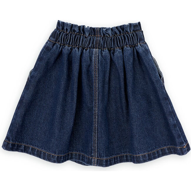 Vanessa Cotton Denim Elastic Waist Nail Button Pocket Skirt, Blue - Skirts - 3