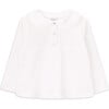 Girls Jolie Organic Cotton Round Collar Long Sleeve Polo Shirt, White - Polo Shirts - 1 - thumbnail