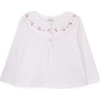 Girls Kate Cotton Embroidered Ruffle Collar Long Sleeve Polo Shirt, White - Polo Shirts - 1 - thumbnail