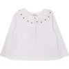 Girls Emma Cotton Embroidered Ruffle Collar Long Sleeve Polo Shirt, White - Polo Shirts - 1 - thumbnail