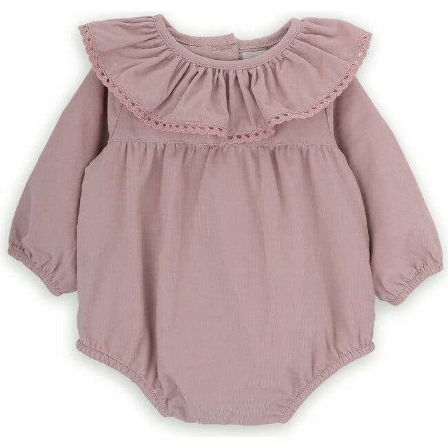 Babys Carol Micro Corduroy Ruffle Collar Long Sleeve Romper, Pink