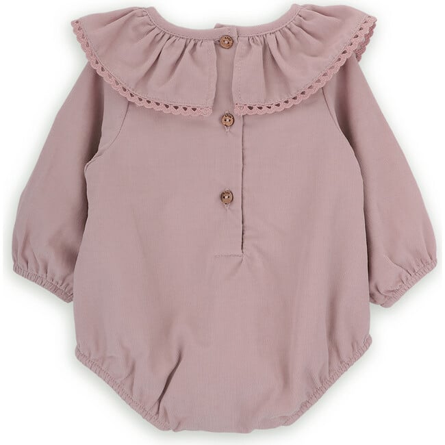 Babys Carol Micro Corduroy Ruffle Collar Long Sleeve Romper, Pink - Rompers - 2