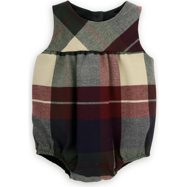 Babys Esme Plaid Fabric Round Neck Button Romper, Multicolors