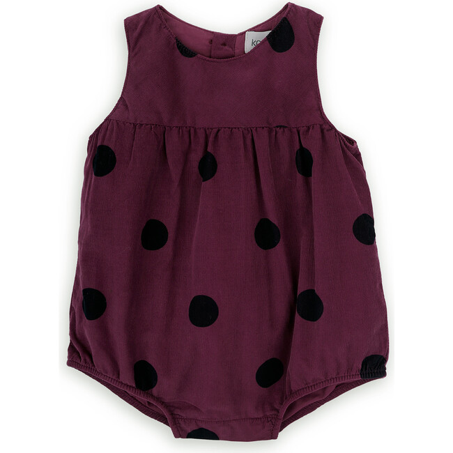 Babys Esme Cotton Corduroy Polka Dot Print Round Neck Romper, Burgundy