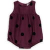 Babys Esme Cotton Corduroy Polka Dot Print Round Neck Romper, Burgundy - Rompers - 1 - thumbnail