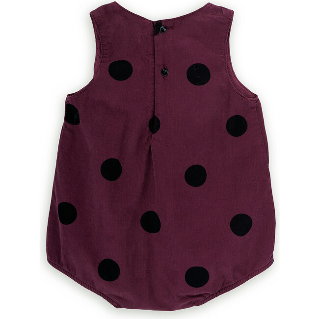 Babys Esme Cotton Corduroy Polka Dot Print Round Neck Romper, Burgundy - Rompers - 2