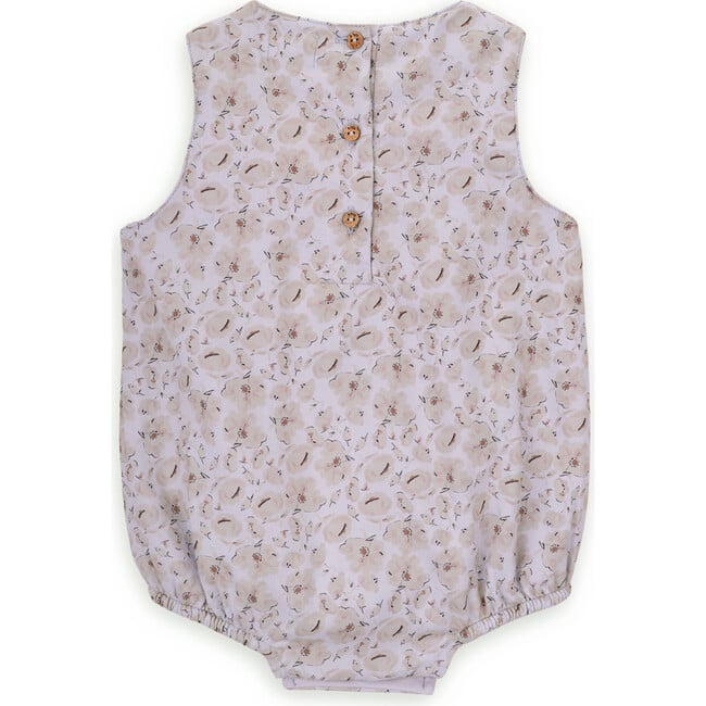 Babys Carolina Corduroy Floral Print Round Neck Button Romper, Multicolors