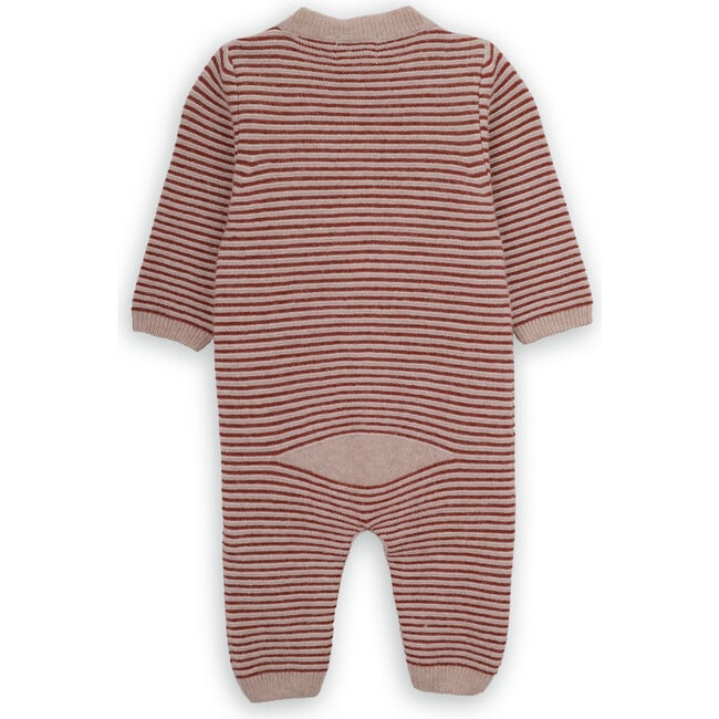 Babys Odell Striped Knit Long Sleeve Hidden Snap Front Button Jumpsuit, Brown - Jumpsuits - 3