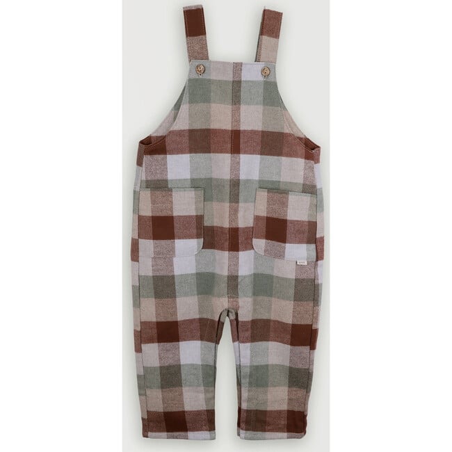 Babys Stacy Plaid Flannel Adjustable Straps Hidden Snap Pocket Jumpsuit, Multicolors