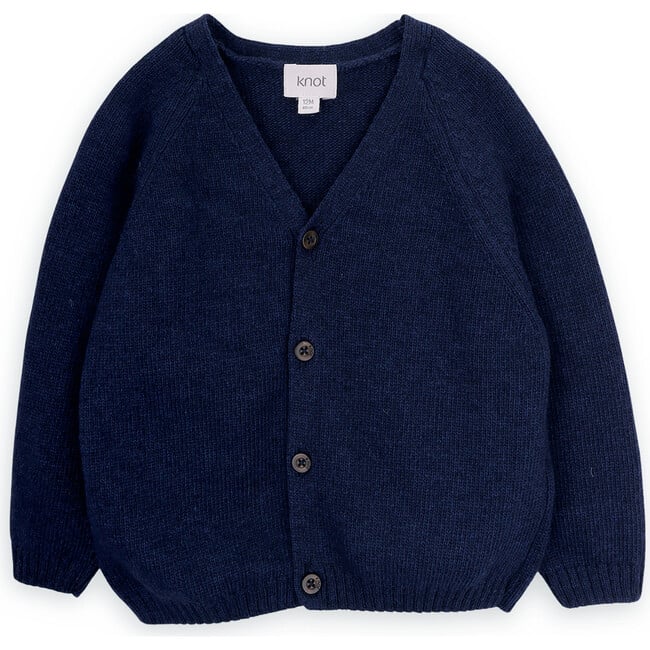 Kobe Wool V-Neck Long Sleeve Button-Up Cardigan, Navy