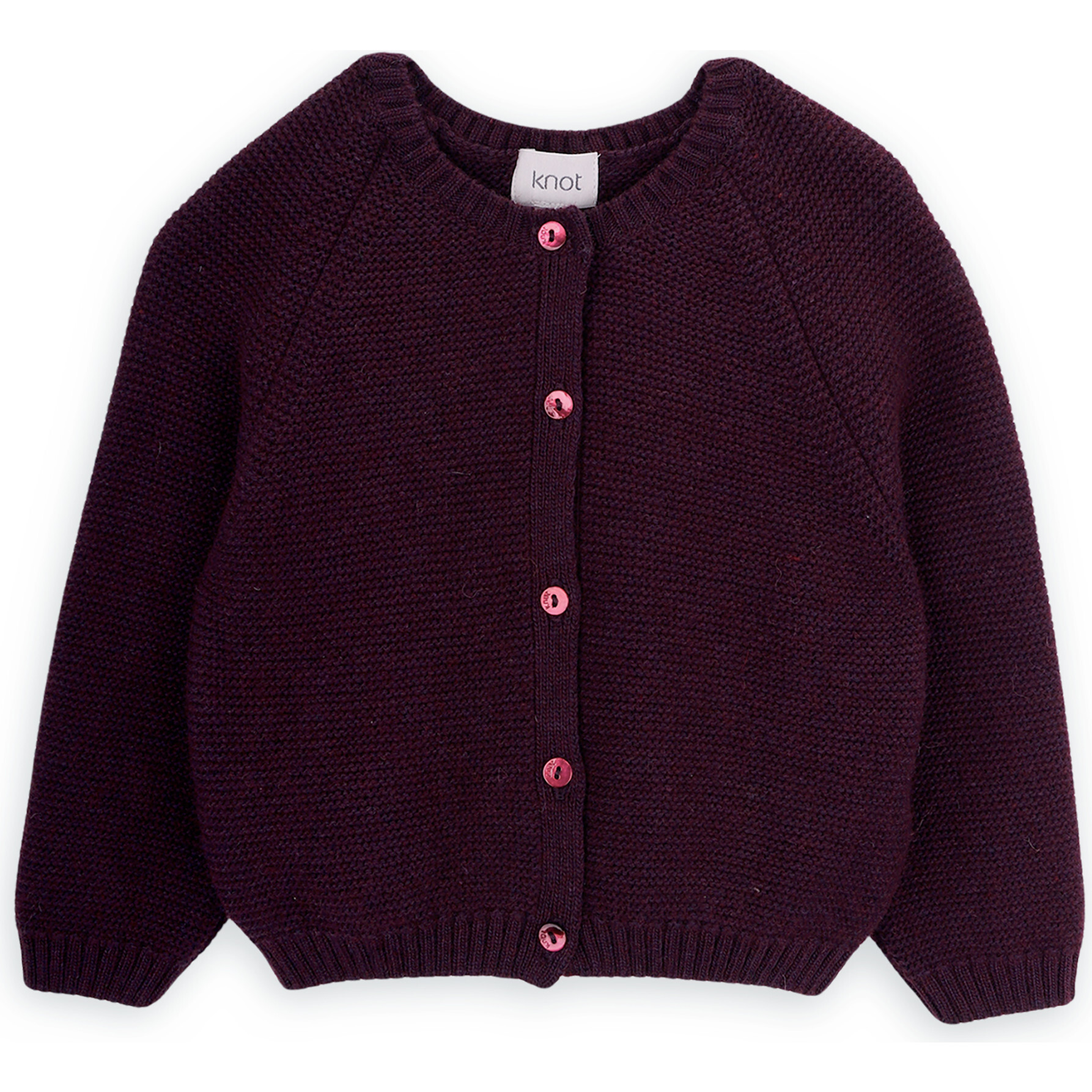 Girls Holly Wool Round Neck Long Sleeve Button-Up Cardigan, Burgundy - Cardigans - 1