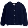 Girls Holly Wool Round Neck Long Sleeve Button-Up Cardigan, Navy - Cardigans - 1 - thumbnail