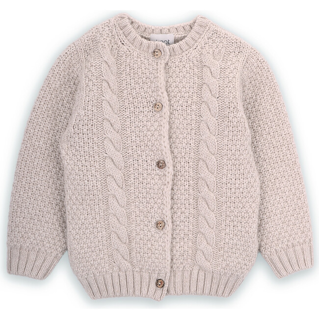 Girls Jessy Twisted Wool Round Neck Long Sleeve Cardigan, Beige
