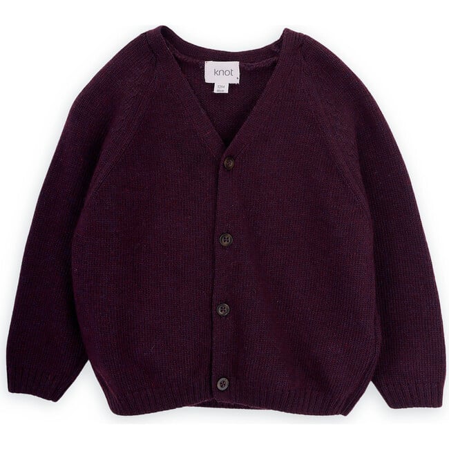 Kobe Wool V-Neck Long Sleeve Button-Up Cardigan, Burgundy