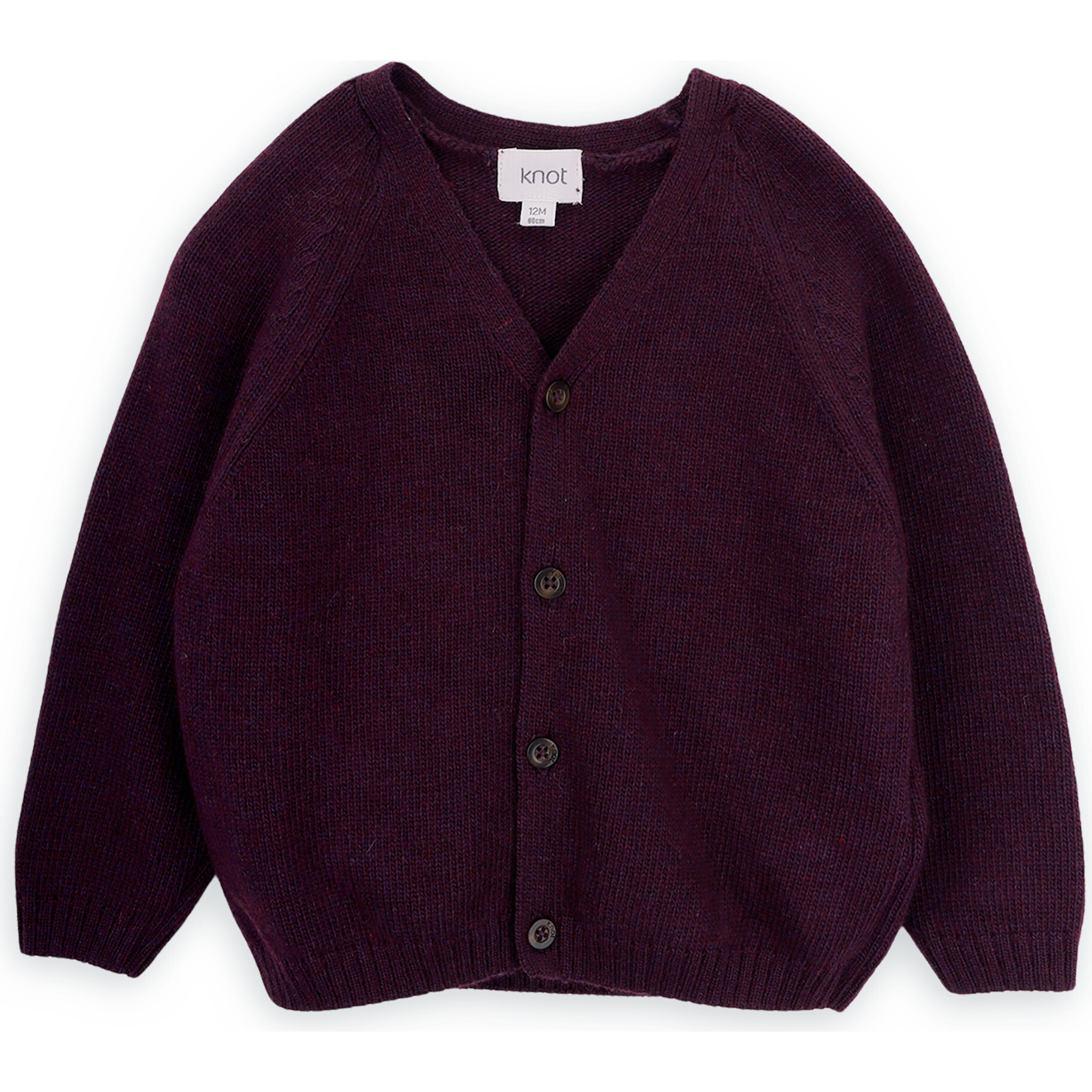 Kobe Wool V-Neck Long Sleeve Button-Up Cardigan, Burgundy - Cardigans - 1