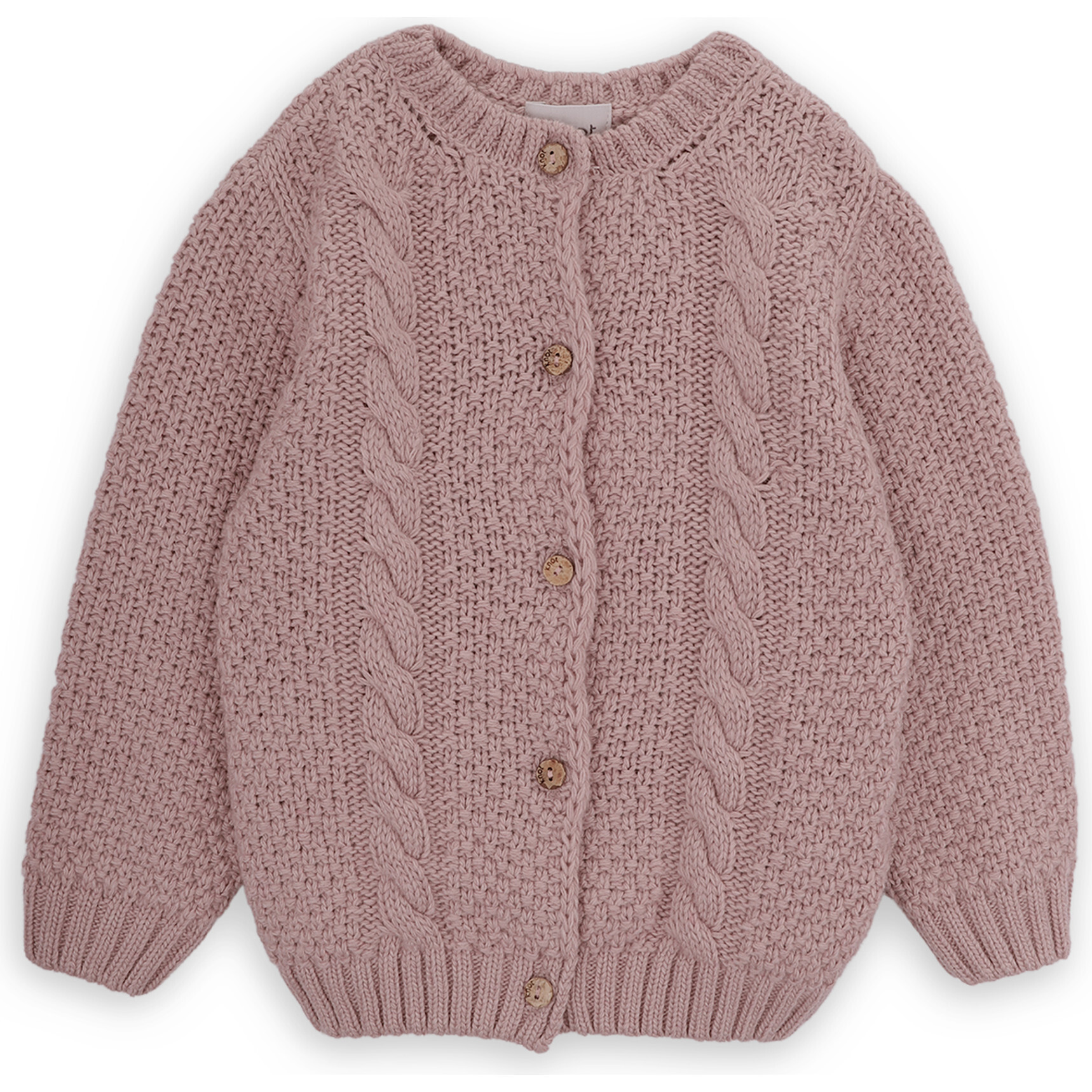 Girls Jessy Twisted Wool Round Neck Long Sleeve Cardigan, Pink - Cardigans - 1