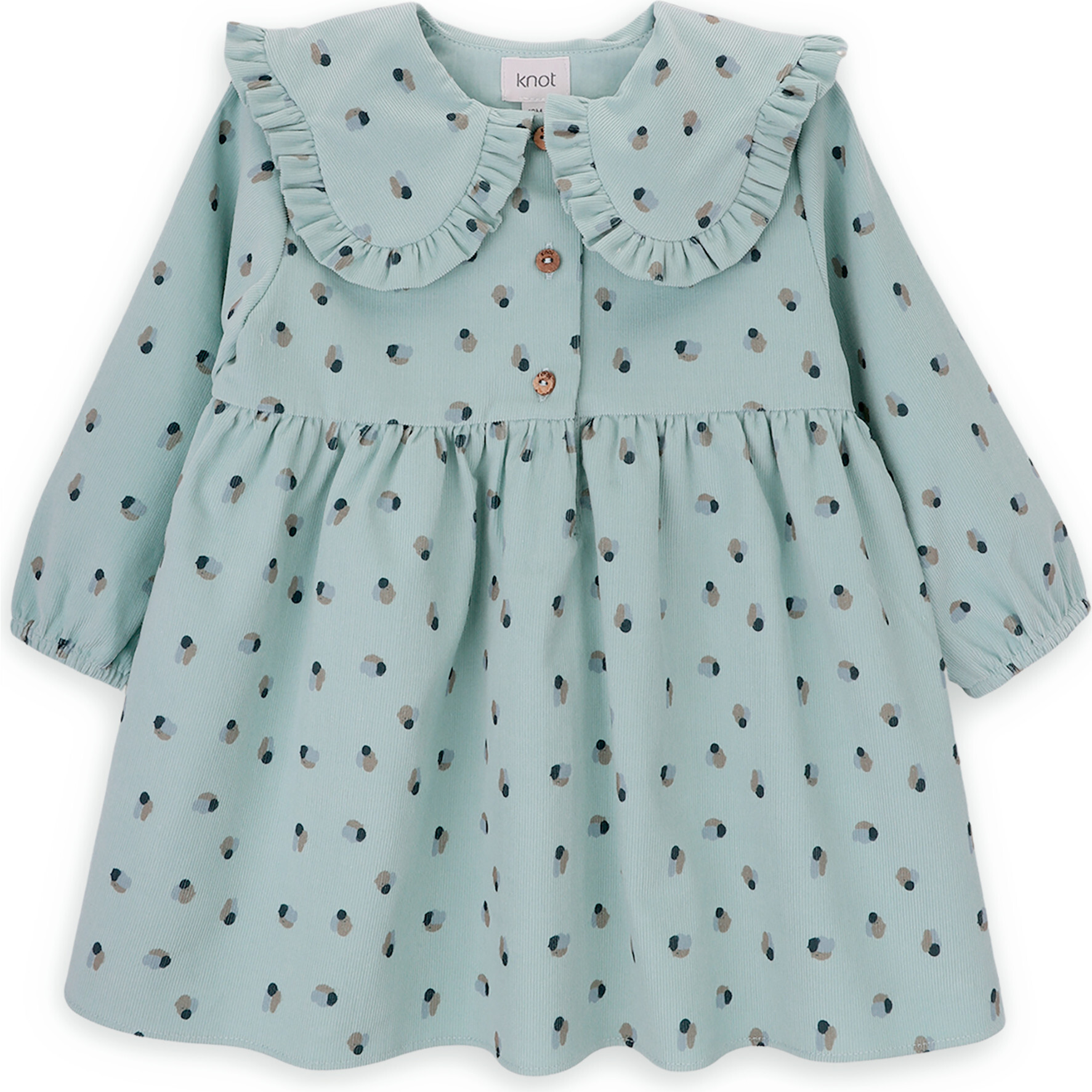Julie Cotton Corduroy Ruffle Collar Long Sleeve Button Dress, Green - Dresses - 1