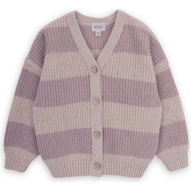 Girls Mara Merino Wool Striped V-Neck Long Sleeve Cardigan, Purple