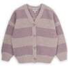 Girls Mara Merino Wool Striped V-Neck Long Sleeve Cardigan, Purple - Cardigans - 1 - thumbnail