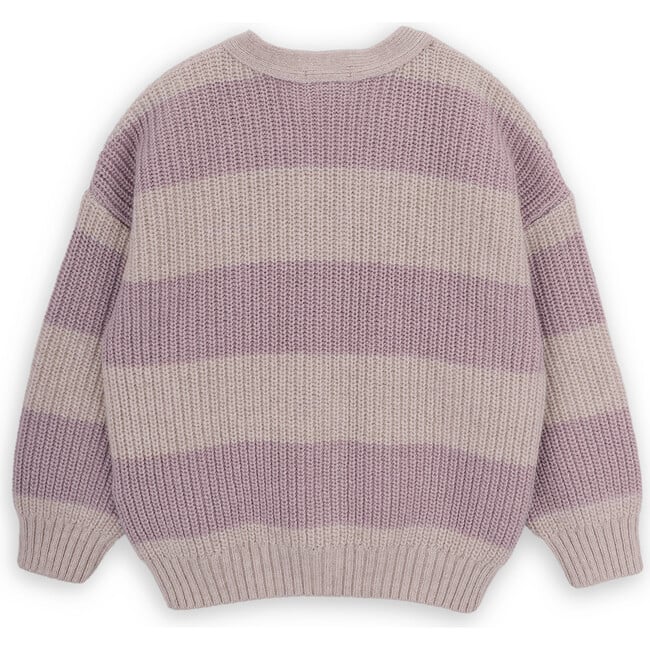 Girls Mara Merino Wool Striped V-Neck Long Sleeve Cardigan, Purple - Cardigans - 3