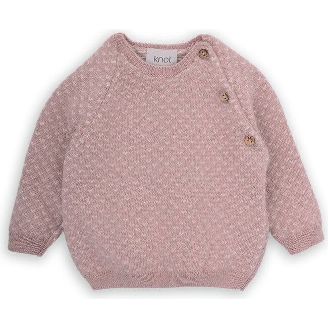 Babys Lolo Merino Wool Knit Shoulder Button Long Sleeve Sweater, Pink