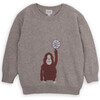 Orangutan Merino Wool Knit Round Neck Long Sleeve Sweater, Beige - Sweaters - 1 - thumbnail