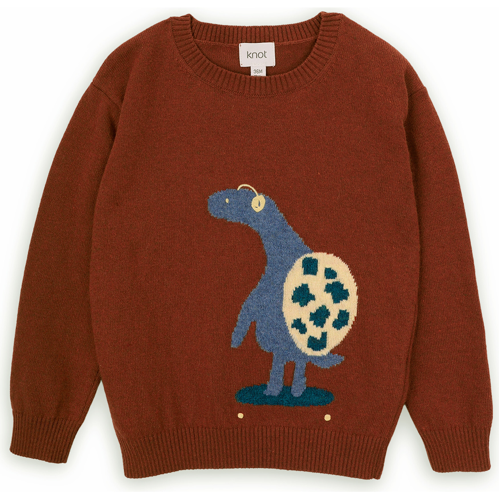 Turtle Skater Merino Wool Knit Round Neck Long Sleeve Sweater, Brown - Sweaters - 1