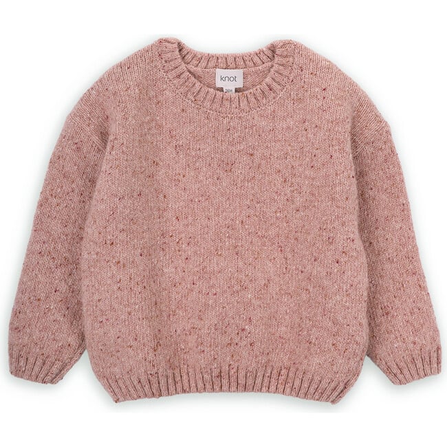 Girls Lily Wool Knit Round Neck Shoulder Button Long Sleeve Sweater, Pink