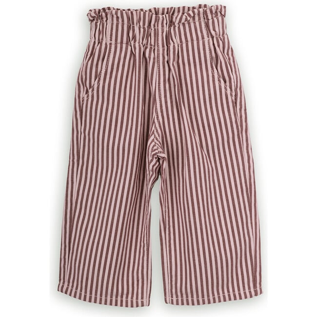 Girls Lizzie Striped Cotton Twill Elastic Waist Patch Pocket Trousers, Pink