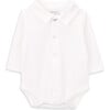 Babys Pete Organic Cotton Embroidered Collar Long Sleeve Snap Bodysuit, White - Onesies - 1 - thumbnail