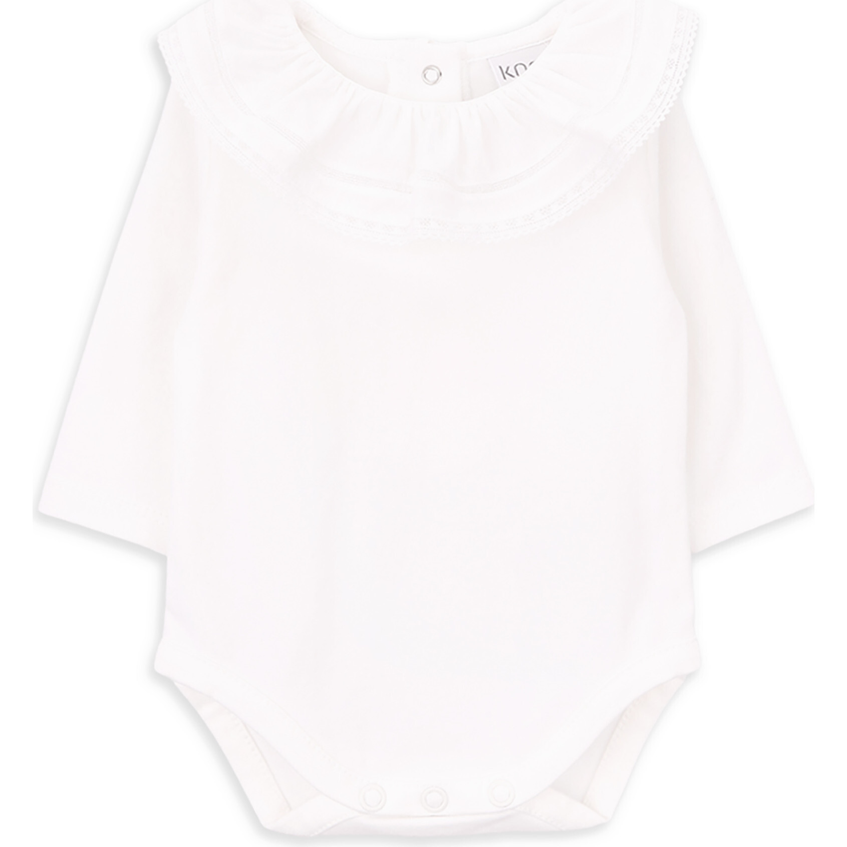 Babys Rose Organic Cotton Embroidered Collar Long Sleeve Snap Bodysuit, White - Onesies - 1