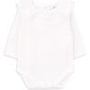 Babys Rose Organic Cotton Embroidered Collar Long Sleeve Snap Bodysuit, White - Onesies - 1 - thumbnail