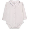 Babys Belle Organic Cotton Embroidered Collar Long Sleeve Snap Bodysuit, White - Onesies - 1 - thumbnail