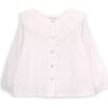 Girls Dolly Embroidered Ruffle Collar Elastic Cuff Long Sleeve Blouse, White - Blouses - 1 - thumbnail