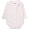 Babys Puppy Organic Cotton Embroidered Collar Long Sleeve Snap Bodysuit, White - Onesies - 1 - thumbnail