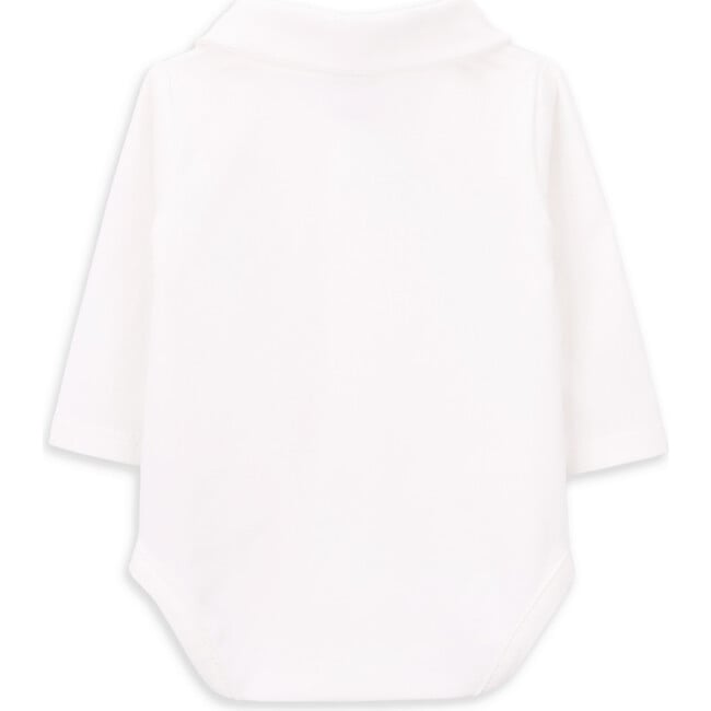 Babys Pete Organic Cotton Embroidered Collar Long Sleeve Snap Bodysuit, White - Onesies - 3