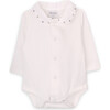 Babys Dots Organic Cotton Embroidered Collar Long Sleeve Snap Bodysuit, White - Onesies - 1 - thumbnail