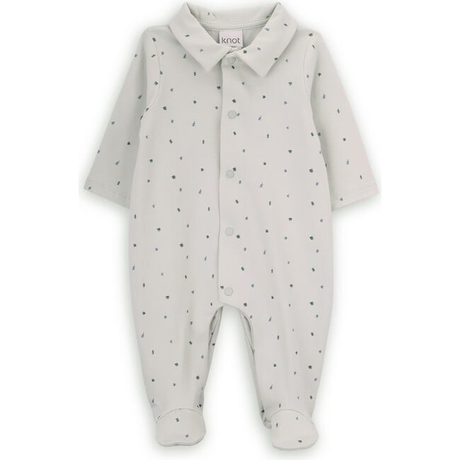 Babys Pencil Dotted Organic Cotton Classic Long Sleeve Collar Babygrow, Green