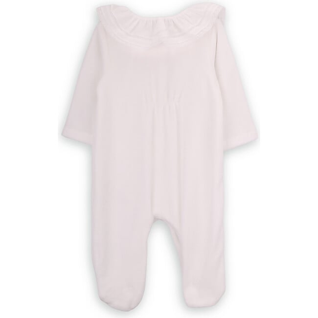 Babys Rose Organic Cotton Ruffle Collar Long Sleeve Babygrow, White - Footie Pajamas - 3