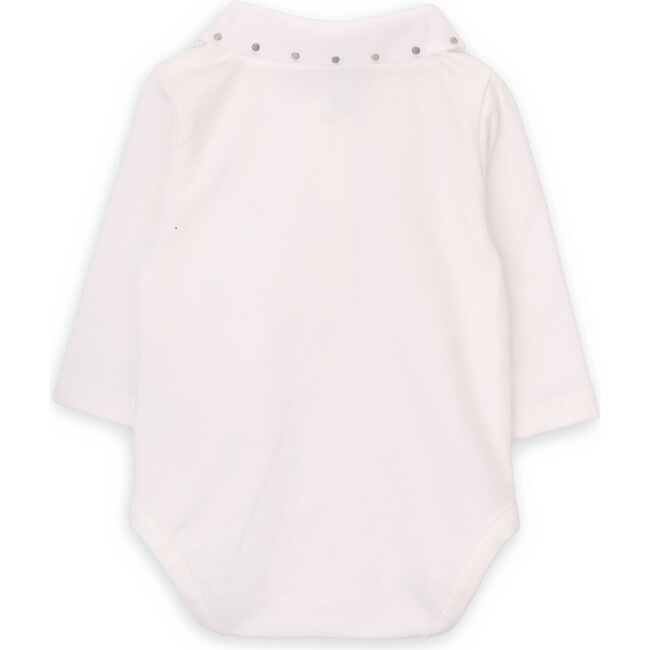 Babys Dots Organic Cotton Embroidered Collar Long Sleeve Snap Bodysuit, White - Onesies - 3