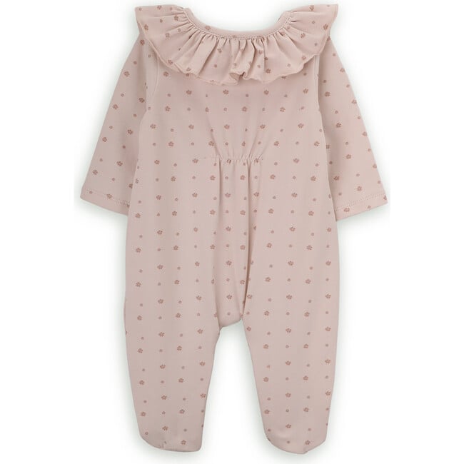 Babys Primroses Organic Cotton Ruffle Collar Long Sleeve Babygrow, Pink - Footie Pajamas - 3