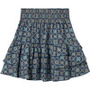 Quilt Ruffles Smock Waist Below Knee A-Line Skirt, Dark Denim - Skirts - 1 - thumbnail