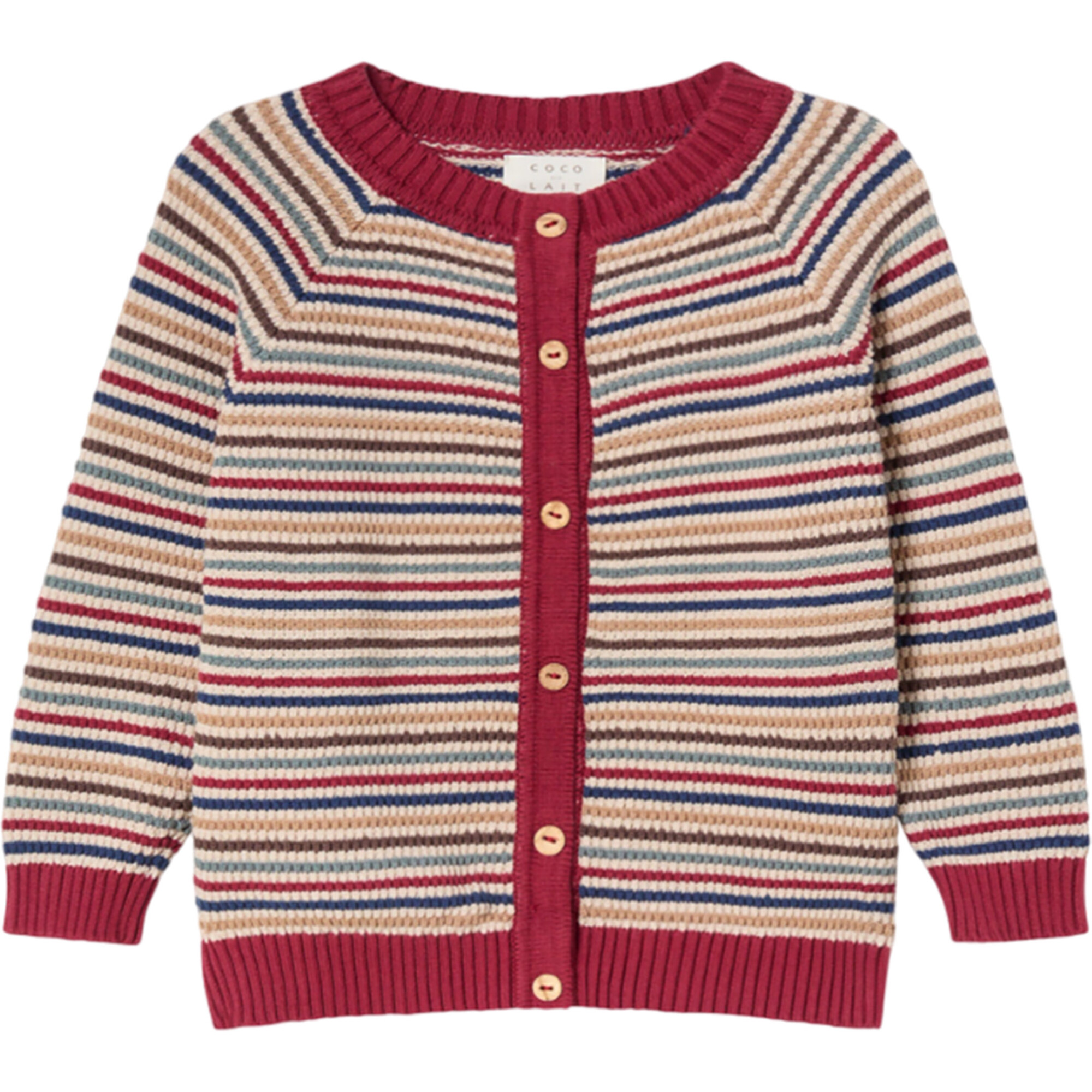 Structure Stripes Knit Raglan Sleeve Ribbed Hems Cardigan, Structure - Cardigans - 1