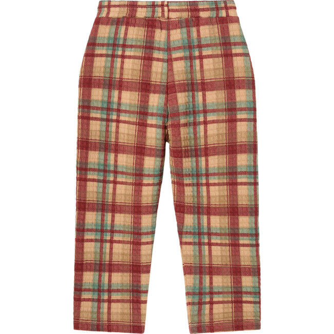 Plaid Quilted Elastic Waistband Wide Leg Pants, Chili Oil - Pants - 2