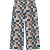 Floral Checks Print Elastic Waistband Lateral Pockets Wide Leg Trousers, Navy - Pants - 1 - thumbnail