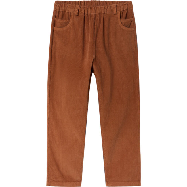 Elastic Waistband Straight Front Back Pocket Leg Trousers, Brown Sugar