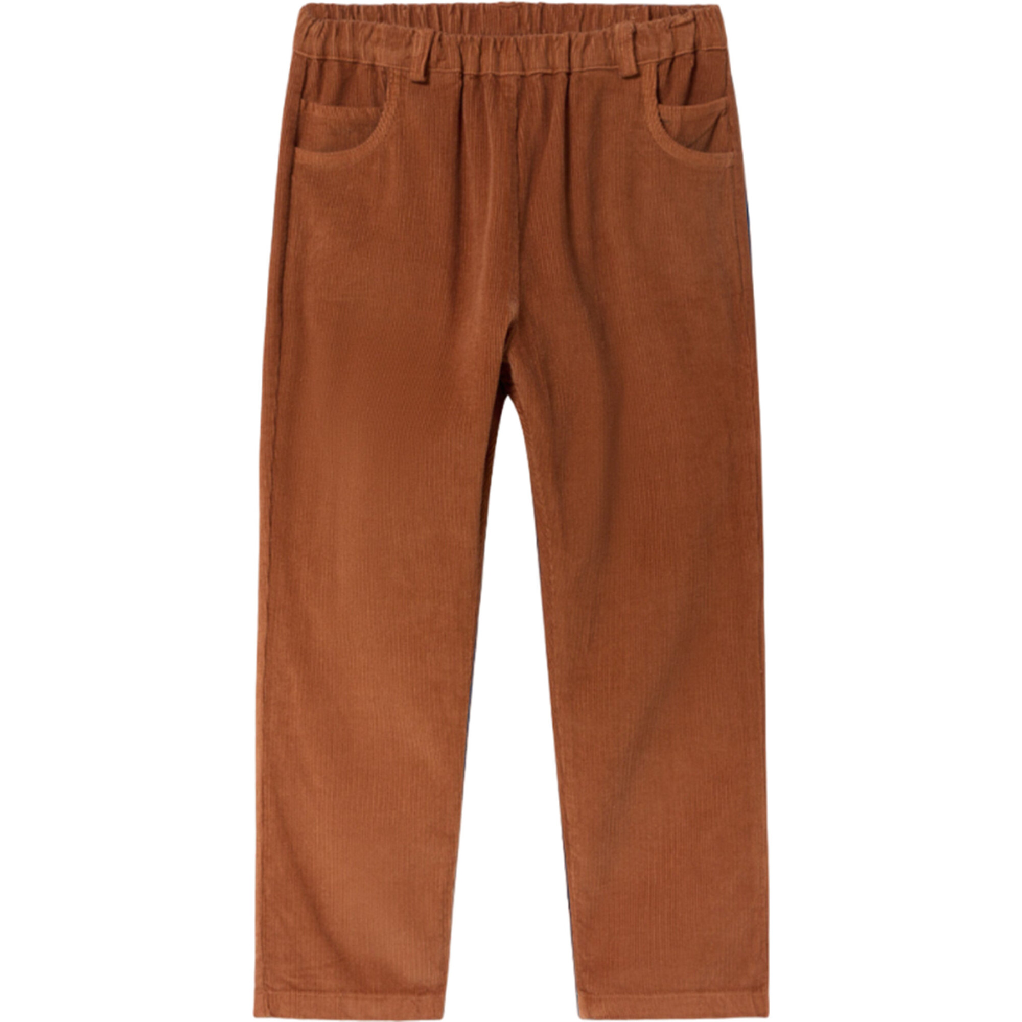 Elastic Waistband Straight Front Back Pocket Leg Trousers, Brown Sugar - Pants - 1