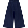 Denim Semi-Pleated Waist Wide Leg Trousers, Dark Denim - Pants - 2