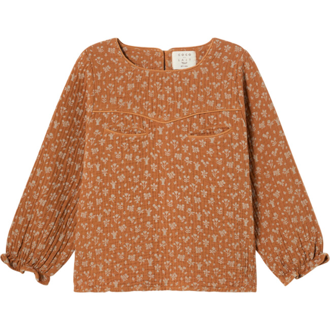 Cowgirl Floral Print Triple Cotton Long Sleeve Relaxed Fit Blouse, Brown Sugar