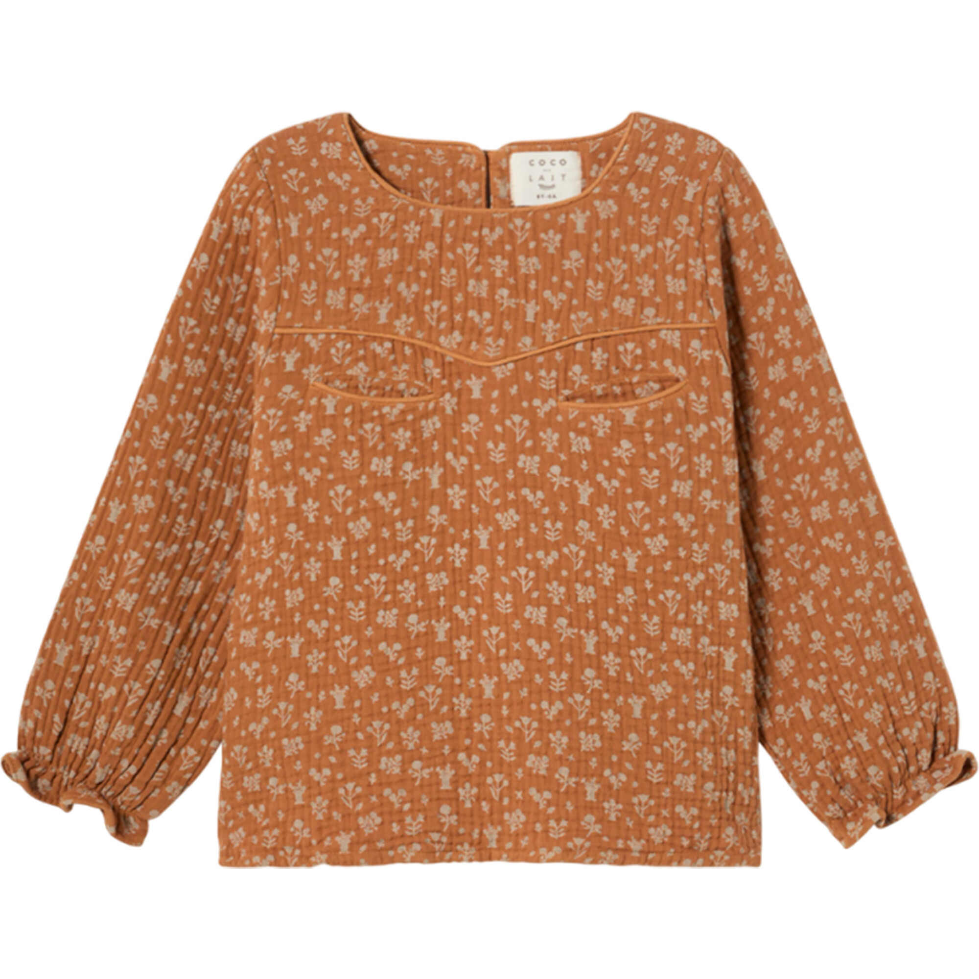 Cowgirl Floral Print Triple Cotton Long Sleeve Relaxed Fit Blouse, Brown Sugar - Blouses - 1